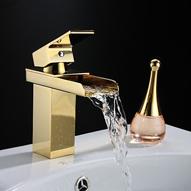 golden single handle brass water waterfall tap for bathroom basin sink faucet,torneiras para de banheiro misturador