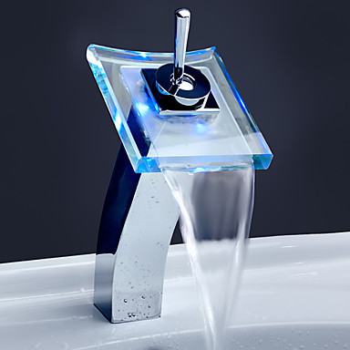 led water waterfall tap for bathroom sink faucet color changing,torneira para de banheiro modocomando