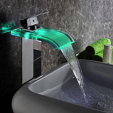 led waterfall tap glass bathroom sink faucet chrome finish,torneira para de banheiro