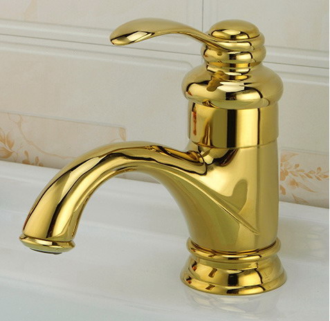 single handle cold water golden bathroom basin faucet
