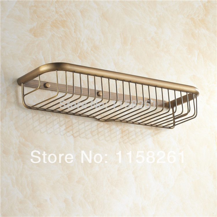 45cm wall mounted antique finish strong brass made square single tier bathroom shelf bathroom basket kh-1067