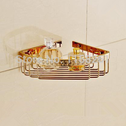 antique brass bathroom accessory kitchen and bathroom shelf dual tier with hook shower bracket triangle basket7617