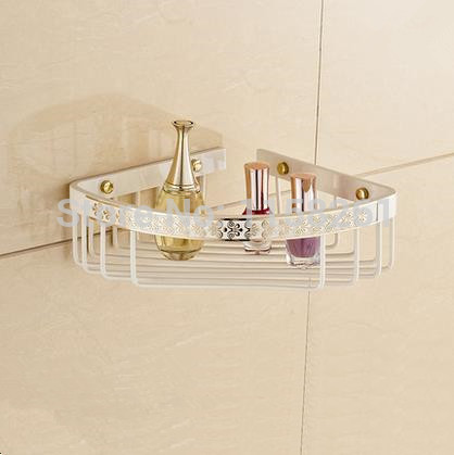 antique brass bathroom accessory kitchen and bathroom shelf dual tier with hook shower bracket triangle basket7617