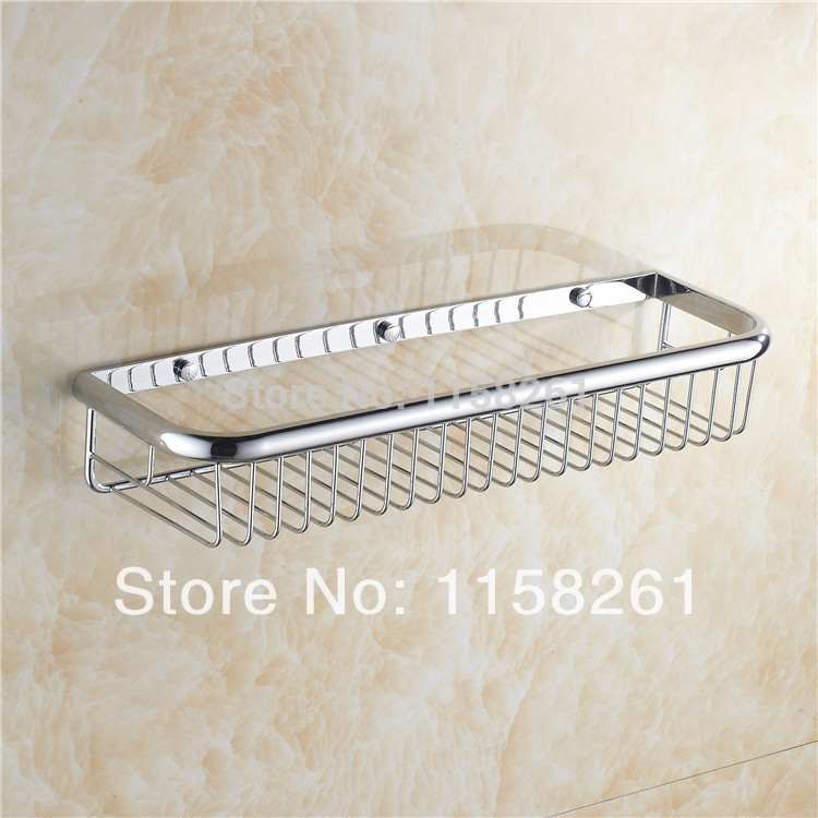 bathroom 45cm wall mounted chrome finish strong brass made square single tier bathroom shelf bathroom basket kh-1066