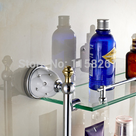 bathroom accessories solid brass chrome finish with tempered glass,double glass shelf bathroom shelf 5116