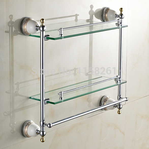 bathroom accessories solid brass chrome finish with tempered glass,double glass shelf bathroom shelf 5516