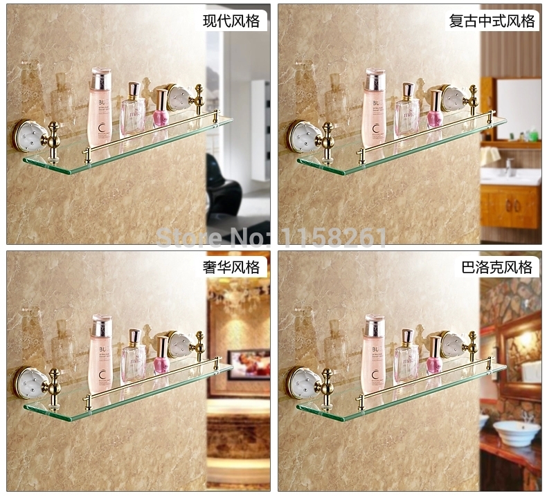 bathroom accessories solid brass golden finish with tempered glass,single glass shelf bathroom shelf 5213