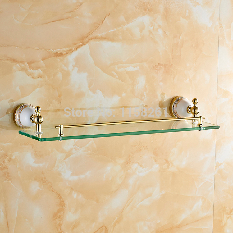 bathroom accessories solid brass golden finish with tempered glass,single glass shelf bathroom shelf 5613