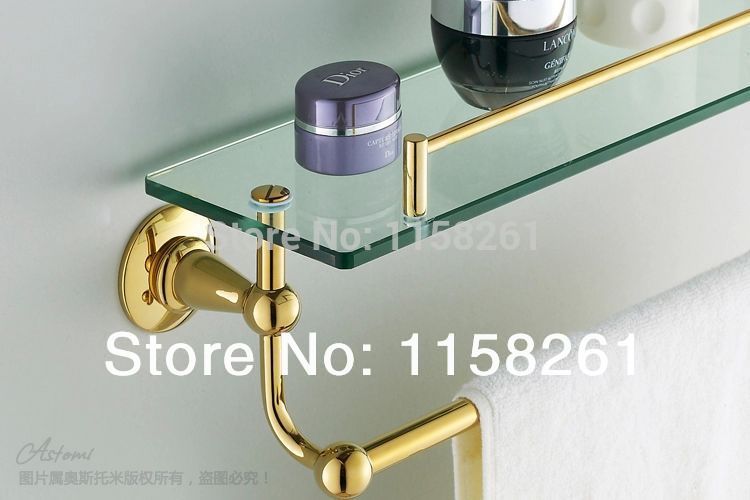 bathroom accessories solid brass golden finish with tempered glass,single glass shelf bathroom shelf st-3198b