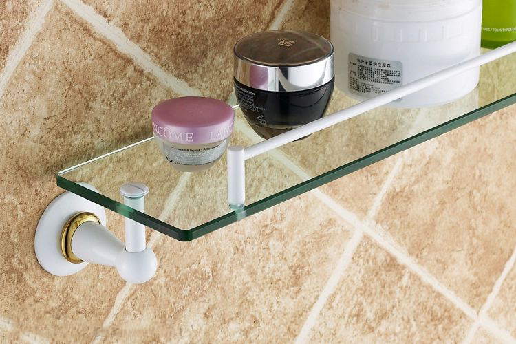 bathroom shelf,single glass shelf,solid brass base+white painted finish,glass shelf,bathroom products,st-3598a