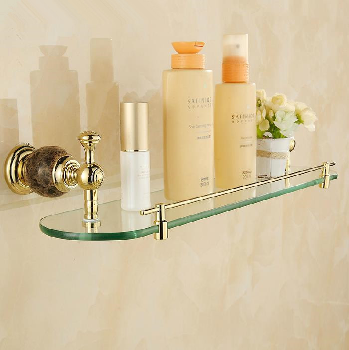 jade golden brass glass shelf, single bathroom shelf,shelves, bathroom fittings,bathroom accessories hy-28b