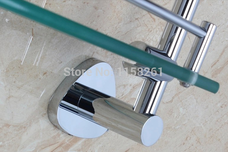 modern bathroom accessories products solid brass chrome finished double glass shelf bathroom products fm-5352