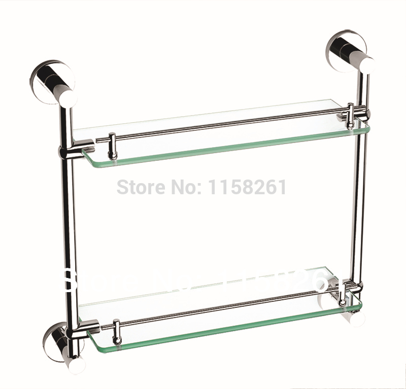 modern bathroom accessories products solid brass chrome finished double glass shelf fm-1252