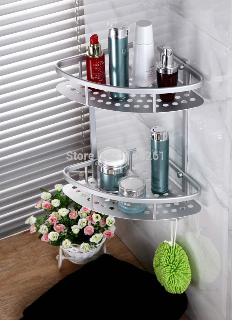 popular two layer bathroom rack space aluminum towel washing shower basket bar shelf /bathroom accessories 2517