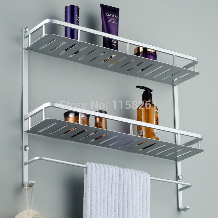 two layer bathroom rack space aluminum towel washing shower basket bar shelf /bathroom accessories bath furniture 8840
