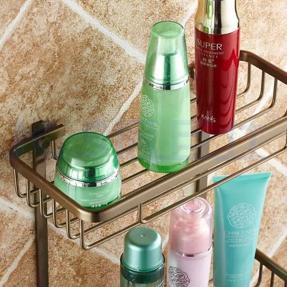 two layer bathroom rack space aluminum towel washing shower shampoo basket bar shelf /bathroom accessories mj-7012