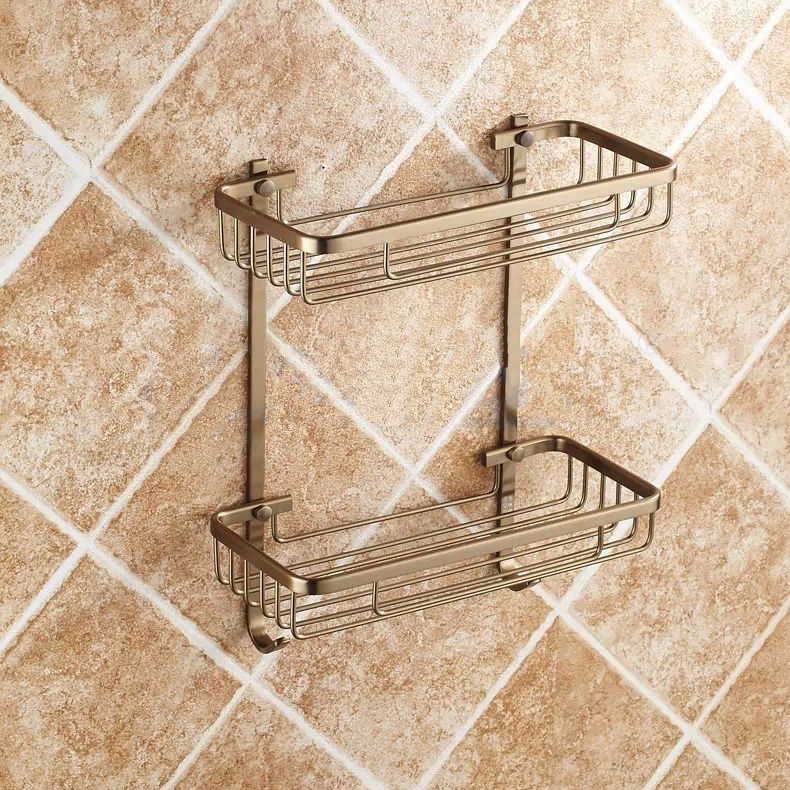 two layer bathroom rack space aluminum towel washing shower shampoo basket bar shelf /bathroom accessories mj-7012