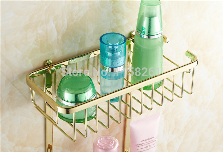 two layer bathroom rack space gold brass towel washing shower basket bar shelf /bathroom accessories kh-1061
