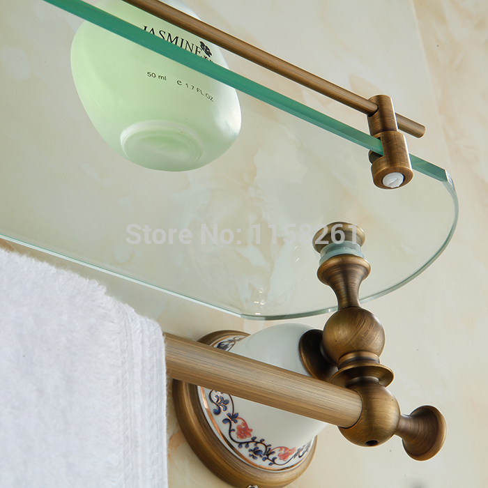 ! wall mounted antique bronze bathroom shelf brass made base + glass shelf single tier bathroom accessaries 3310f