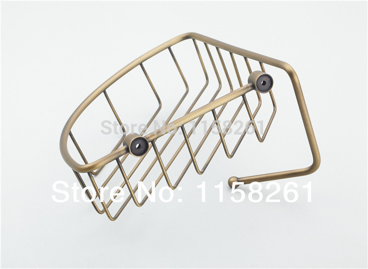 wall mounted antique bronze finish brass bathroom shower shelf triangle basket holder with robe hooks kh-1071