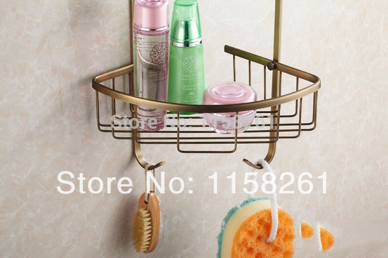 wall mounted antique finish new brass bathroom shower shelf triangle basket holder fashion double layer hj-118