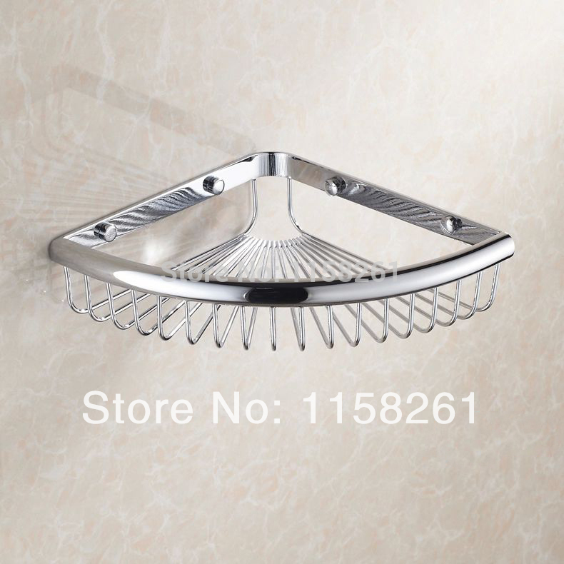 wall mounted chrome brass bathroom soap basket bath shower shelf triangle basket holder building material hj-101l