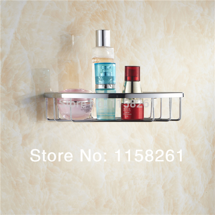wall mounted chrome finish brass bath shower shelf triangle basket holder with robe hook bathroom accessories kh-1072