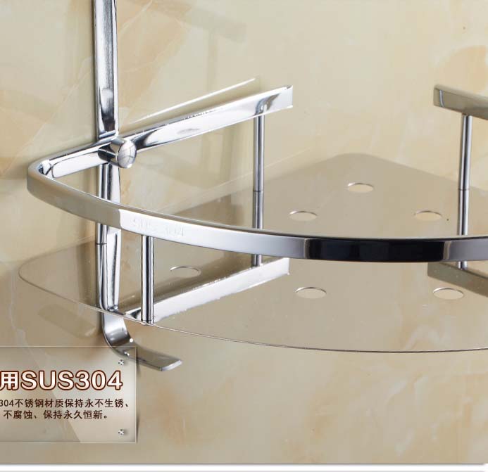 dual tier stainless steel conner bathroom shelf