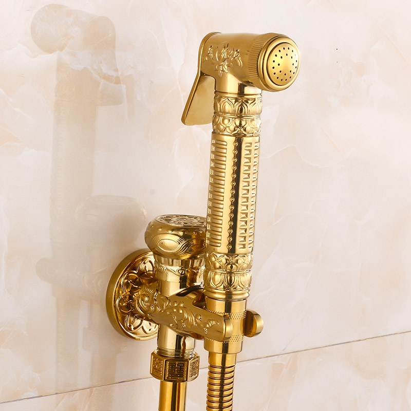 brass golden bidet faucet, toilet shower