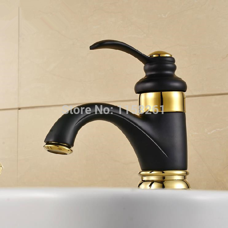 ! contemporary concise bathroom faucet black plate surface brass basin sink faucet single handle hj-6636h