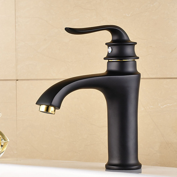 deck mounted and cold water single lever bathroom sink faucet black brass basin mixer taps hj-759h