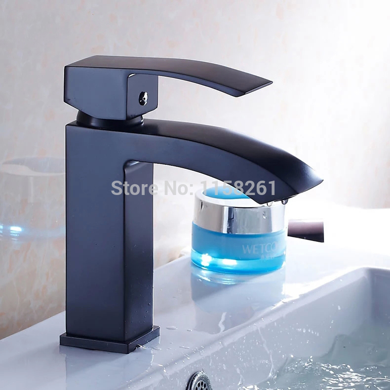 single handle black waterfall bathroom sink basin faucet mixer tap style water tap and cold 8068r