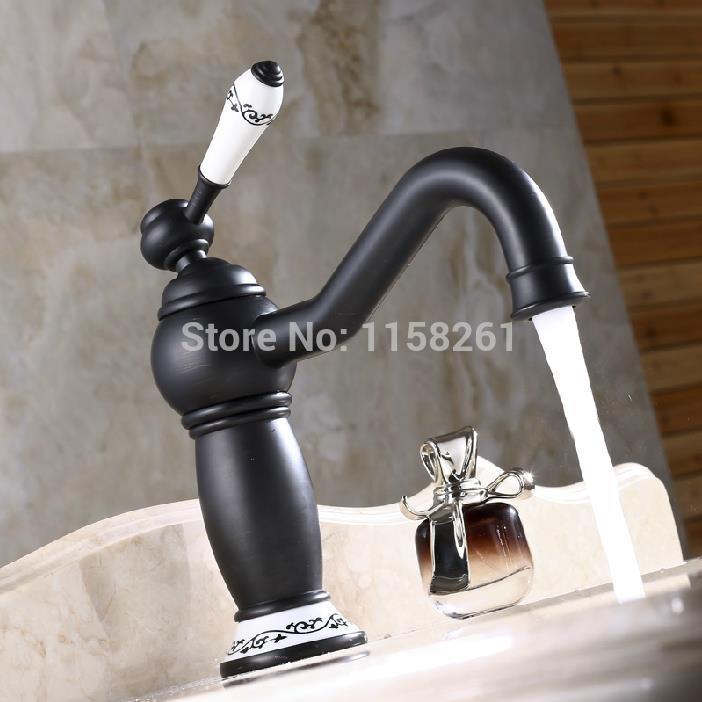 solid brass bathroom sink basin faucet black brass ceramics handle retro style mixer tap deck mounted sy-050r