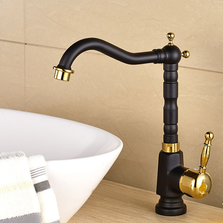 black brass faucet and cold rotation basin mixer single hole basin faucet kitchen tap hj-908h