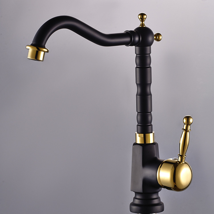 black brass faucet and cold rotation basin mixer single hole basin faucet kitchen tap hj-908h