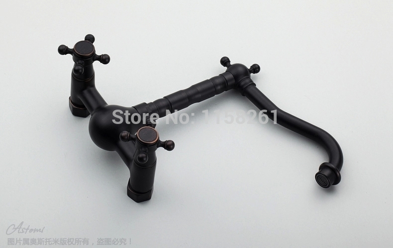 orb black wall mounted kitchen faucet mixer taps dual cross handle swivel spout sy-055r