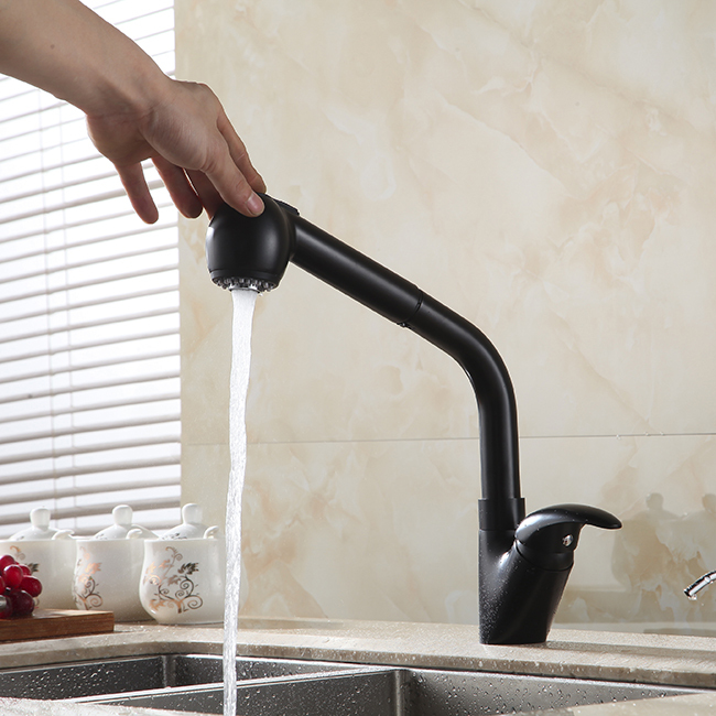 pull out kitchen faucet polished black swivel kitchen sink mixer tap luxury spray deck mounted gyd-7110r