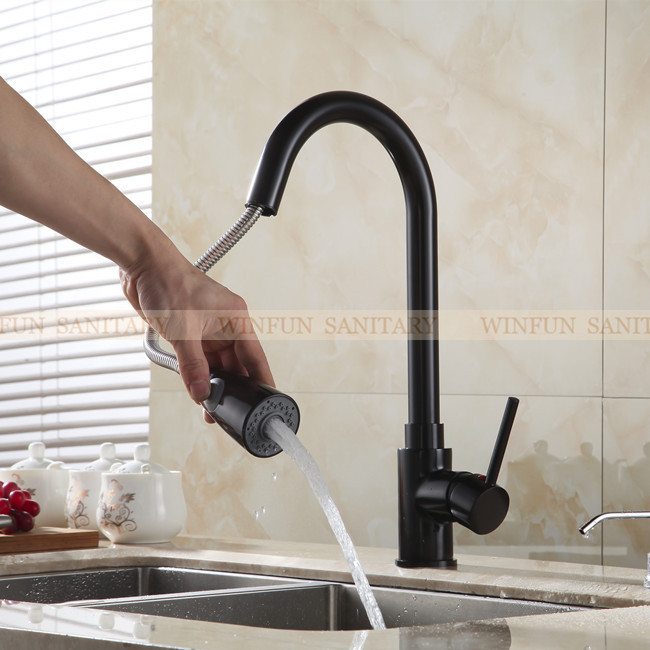solid brass black finish kitchen faucet pull out kitchen mixers/mixer tap,2 function ,deck mounted gyd-7113r