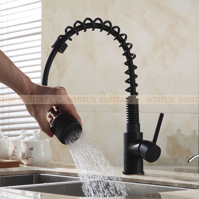 whole and retail promotion pull out brass black kitchen bar sink faucet dual spout mixer tap single handle gyd-7112r