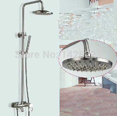 brushed nickel 8" round shape rainfall shower sets faucet with hand shower wall mounted bathtub shower mixer tap shower
