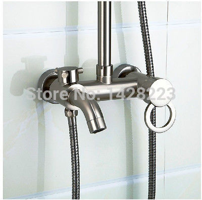 brushed nickel 8" round shape rainfall shower sets faucet with hand shower wall mounted bathtub shower mixer tap shower