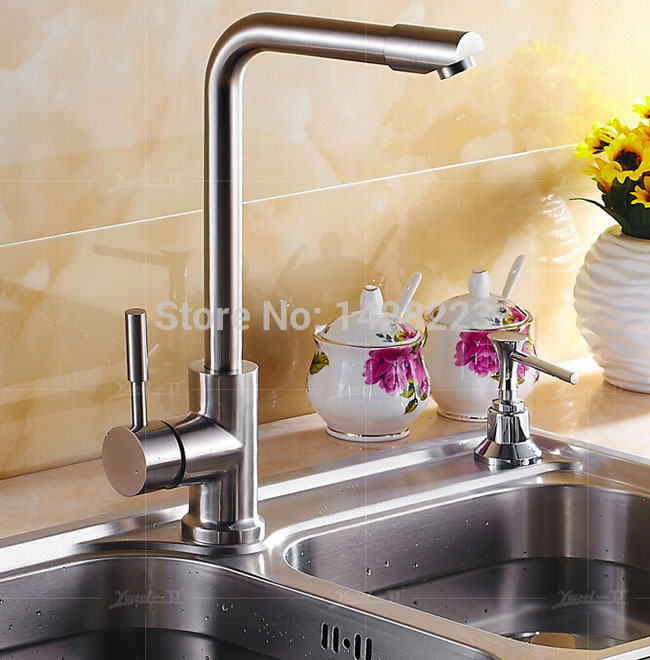 brushed nickel swivel spout and cold kitchen sink faucet deck mount single handle kichen mixer tap