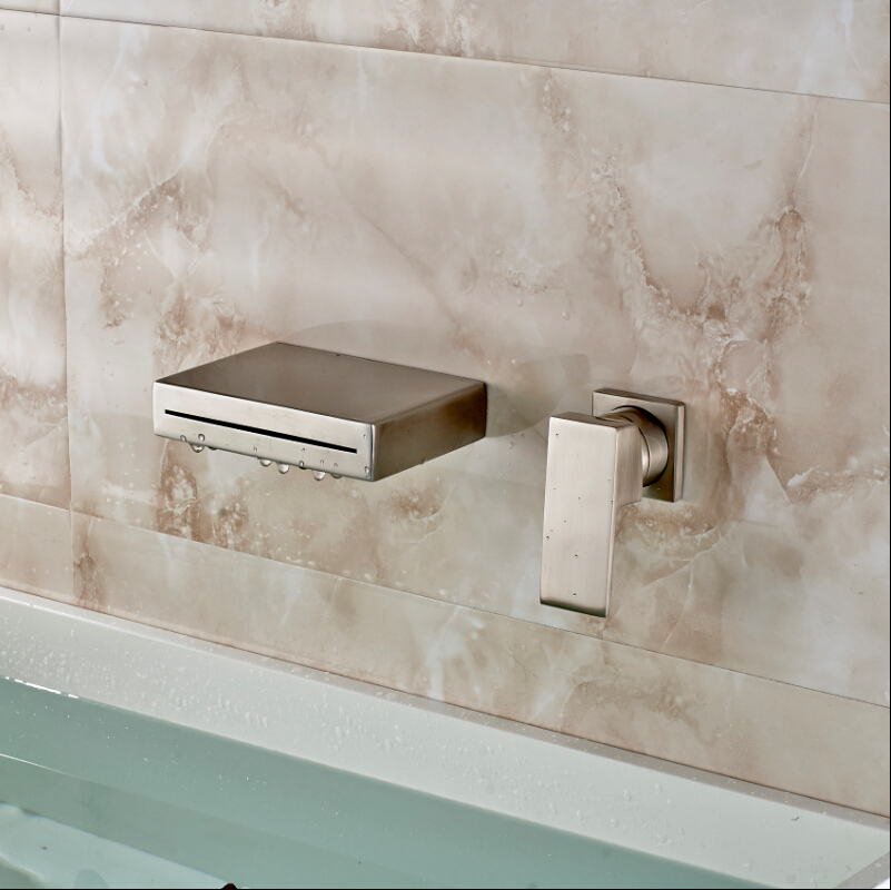 nickel brushed waterfall basin faucet single handle widespread bathroom mixer taps and cold water
