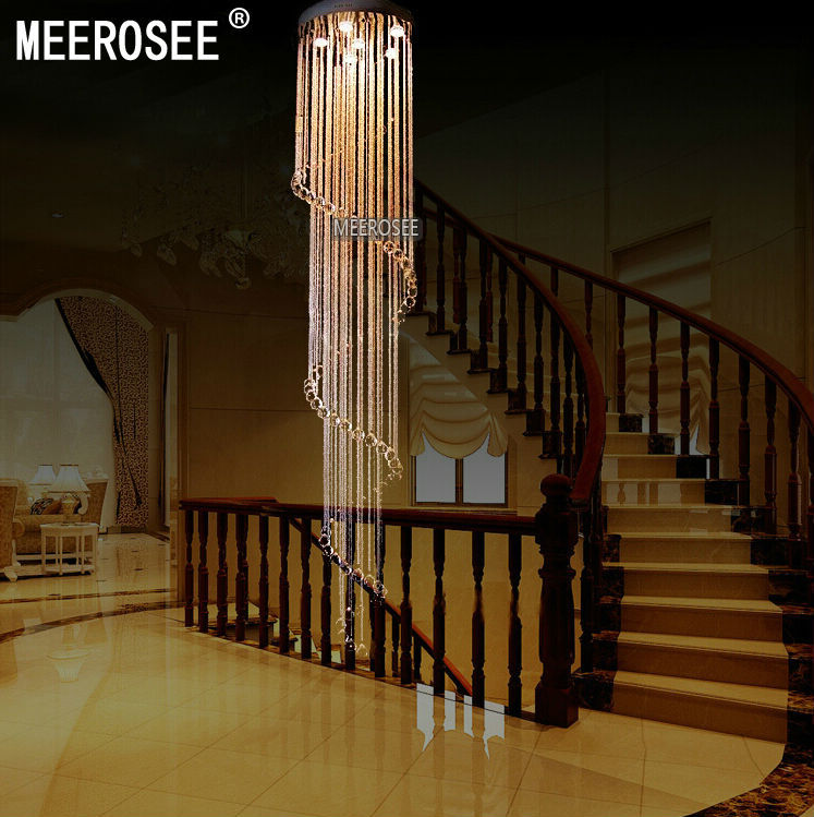spiral crystal light fixture long crystal chandelier light lustre de cristal for staircase, stairs, foyer crystal stair lamp