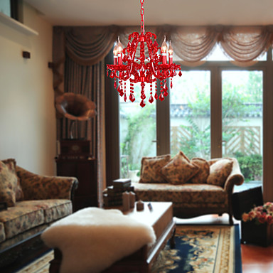 ac110v-220v red home led modern crystal chandelier lamp with 5 lights, lustre de crystal,lustres de cristal