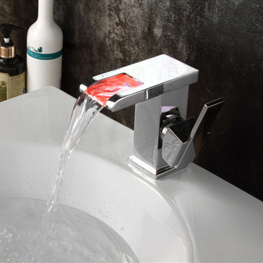beautiful led waterfall spout brass chrome deck mounted bathroom faucet mixer basin sink tap basin faucet lt-519