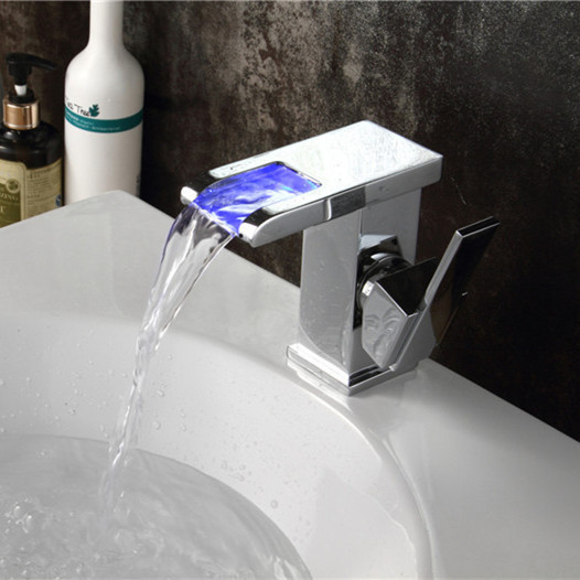 beautiful led waterfall spout brass chrome deck mounted bathroom faucet mixer basin sink tap basin faucet lt-519