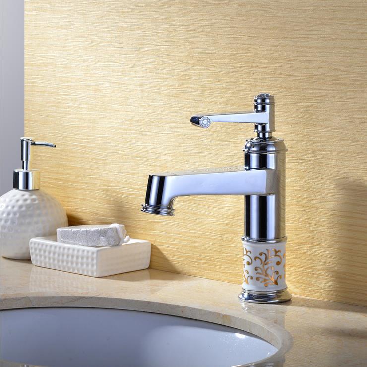 whole and retail promotion new chrome brass deck mounted bathroom basin faucet ceramic style sink mixer tap jr-805l