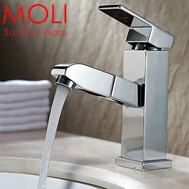 multi function brass pull out bathroom sink faucet chrome mixer to basin with spray