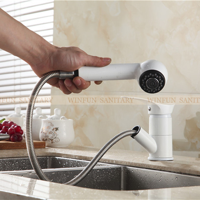 360 degree swivel pull out kitchen faucet water-saving polished white basin mixer brass tap vessel vanity sink lavatory gyd7005w
